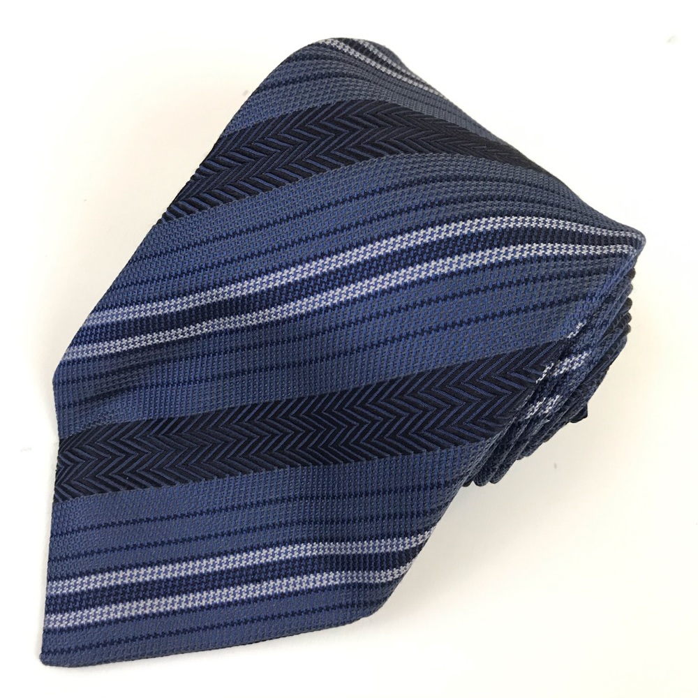 BURBERRY blue striped herringbone silk tie